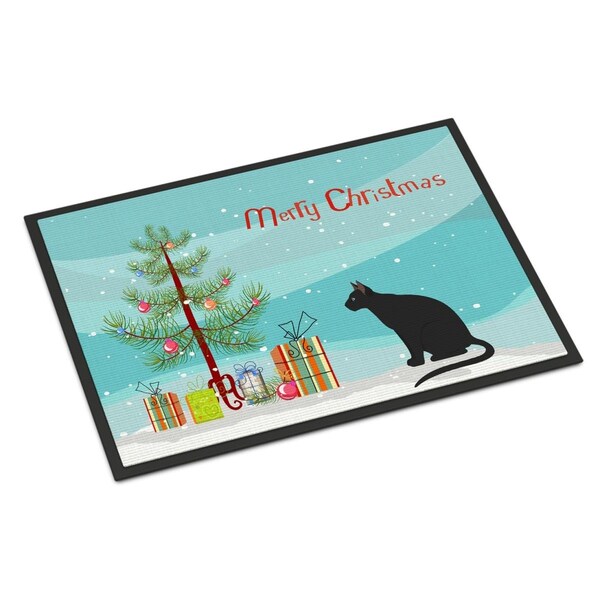Carolines Treasures 18 x 27 in. Ojos Azules Cat Merry Christmas Indoor or Outdoor Mat CK4781MAT - main